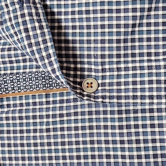 Ted Baker London Long Sleeve Button Up Shirt Navy Blue Check 7 - Picture 3 of 5